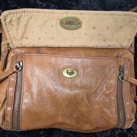 Vintage Fossil Brown Distressed Leather Crossbody Messenger Bag Purse - Picture 7 of 16